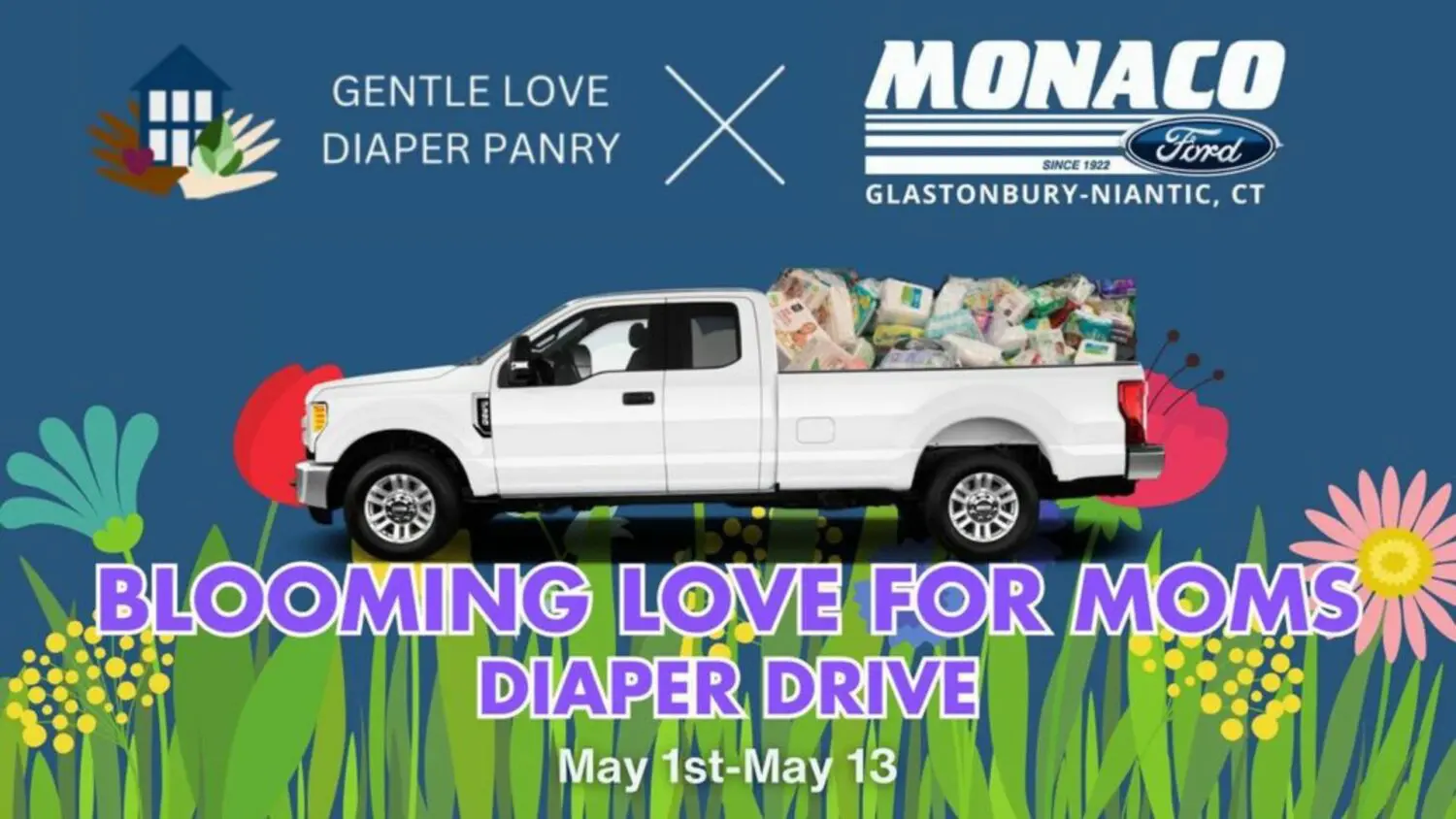 To support local mothers in need, Gentle Love Diaper Pantry is teaming up with Monaco Ford, to host "Blooming Love for Moms" diaper drive