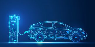 Opinion | How electric vehicles are changing the state of car culture graphic of EV charger station and electric vehicles combined with electronic pattern