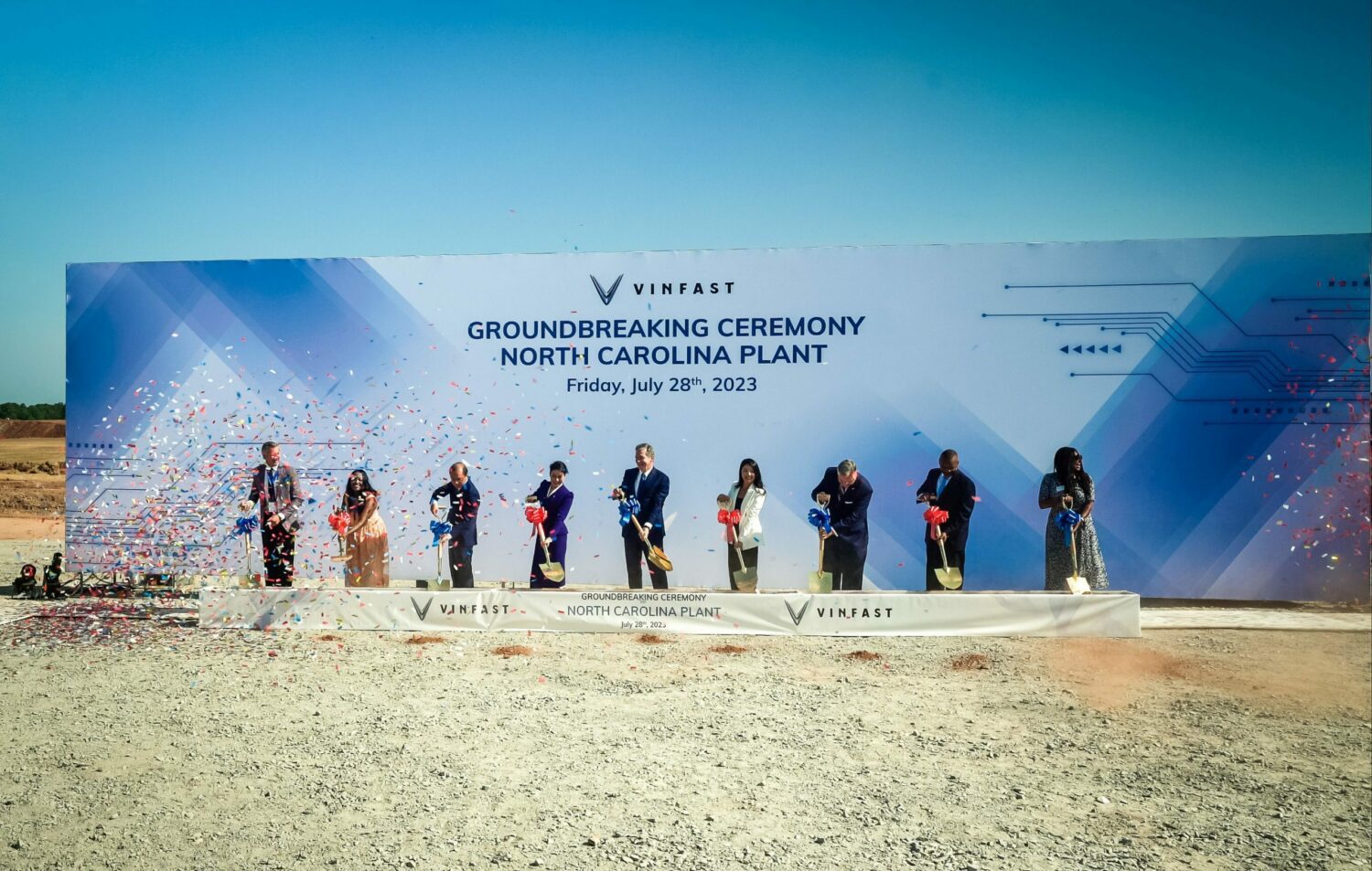 Vietnamese electric vehicle manufacturer VinFast officially broke ground on its first U.S. plant and plans to finish construction in 2025.