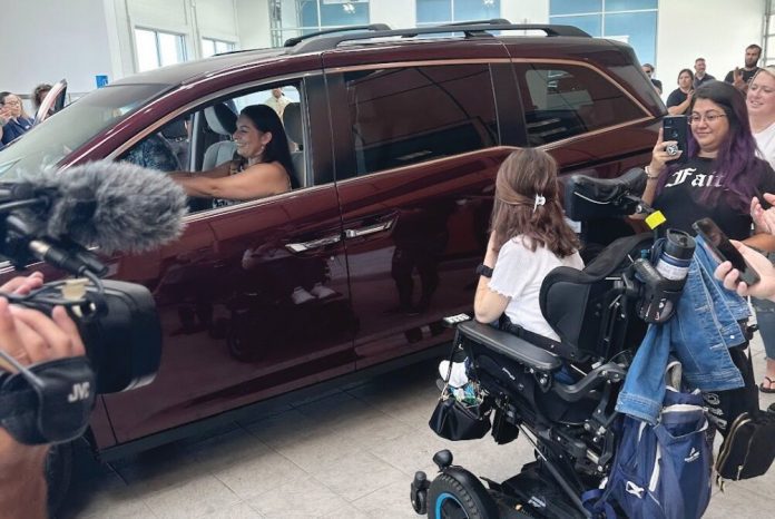 A Rhode Island Honda dealership has donated a wheelchair-accessible van to a local college student with spinal muscular atrophy.