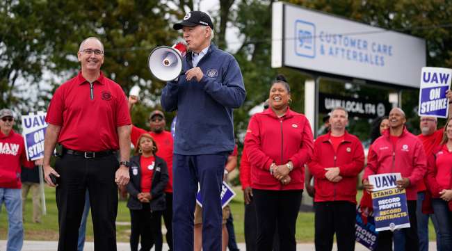 President Biden joined United Auto Workers members in Detroit as they continued to strike against Big-Three automakers.