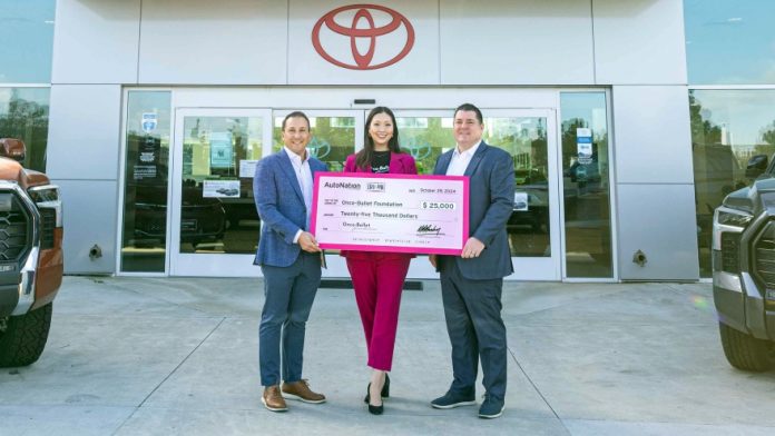 AutoNation has extended its commitment to cancer awareness and support by surprising a two-time breast cancer survivor with a donation